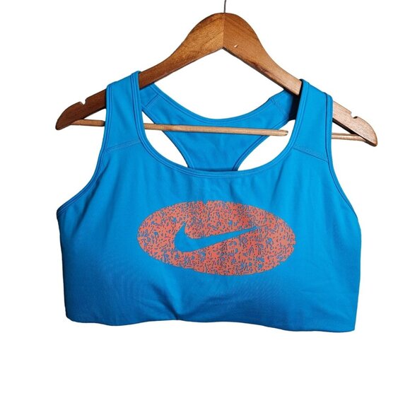 2/$35- Nike Womens Racerback Padded Sports Bra Dri Fit Swoosh Athletic Blue 1X - Picture 1 of 8